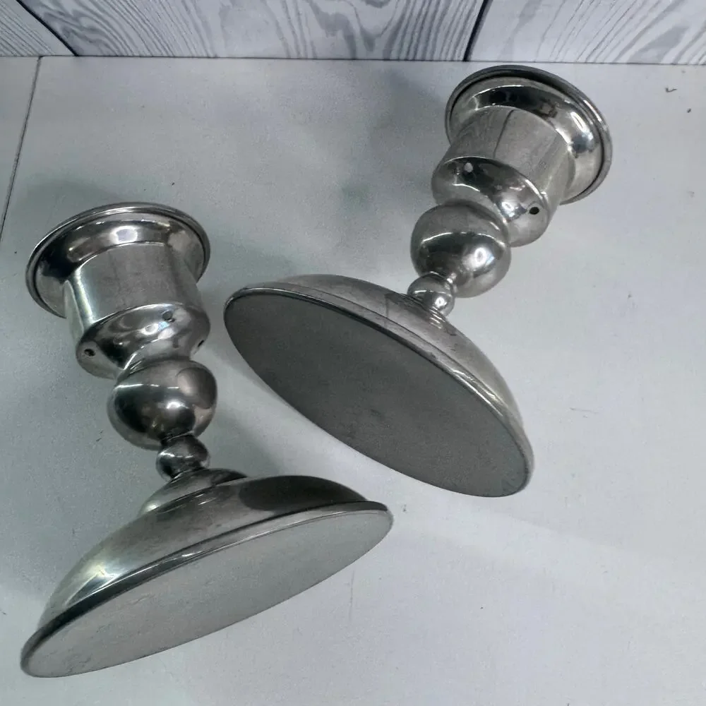 Vintage Hanle ATC Pewter Candle Stick Holders American Weighted ATC Set of 2